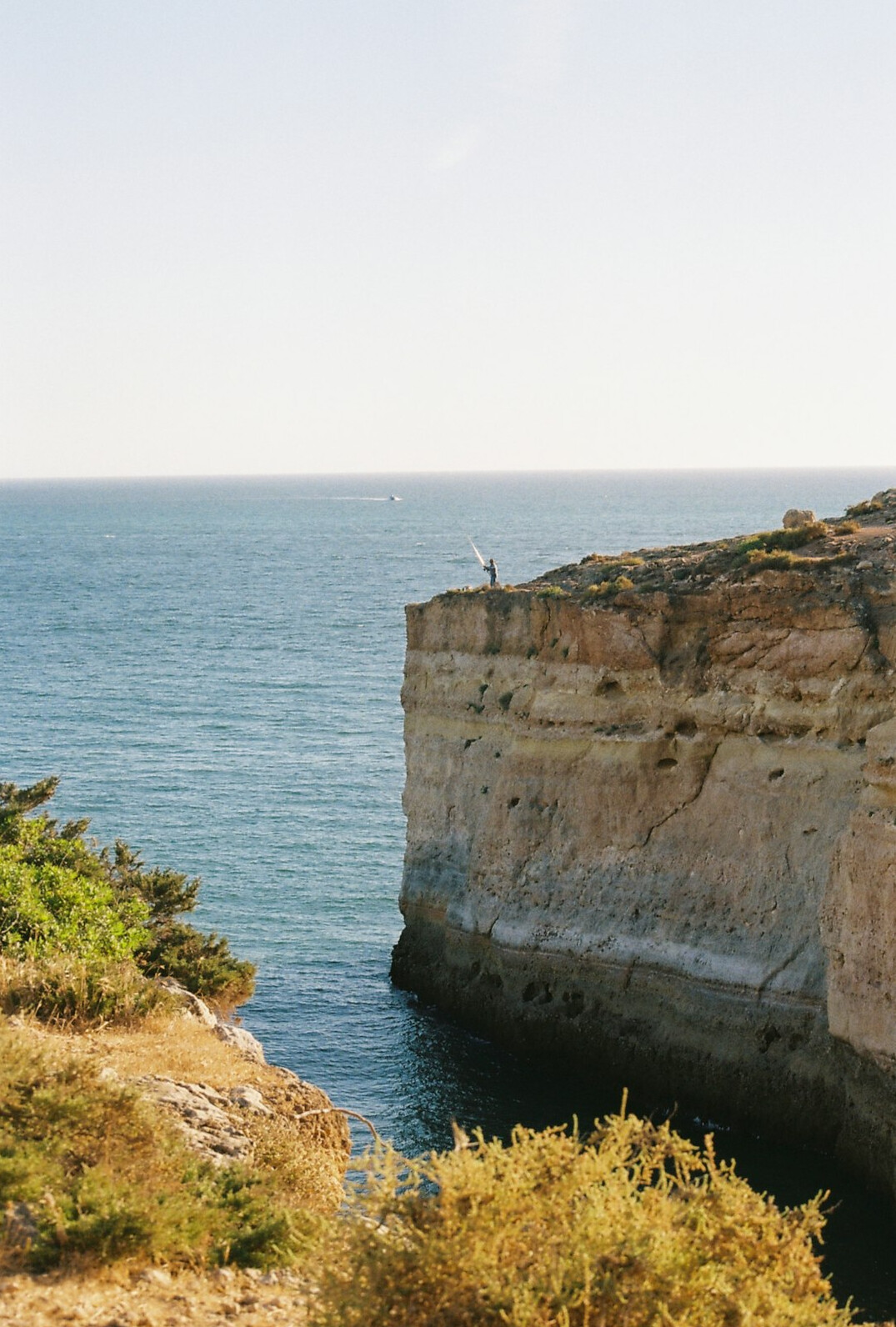 Portuguese coastline with green cliffs contrasting an industrial port in the background